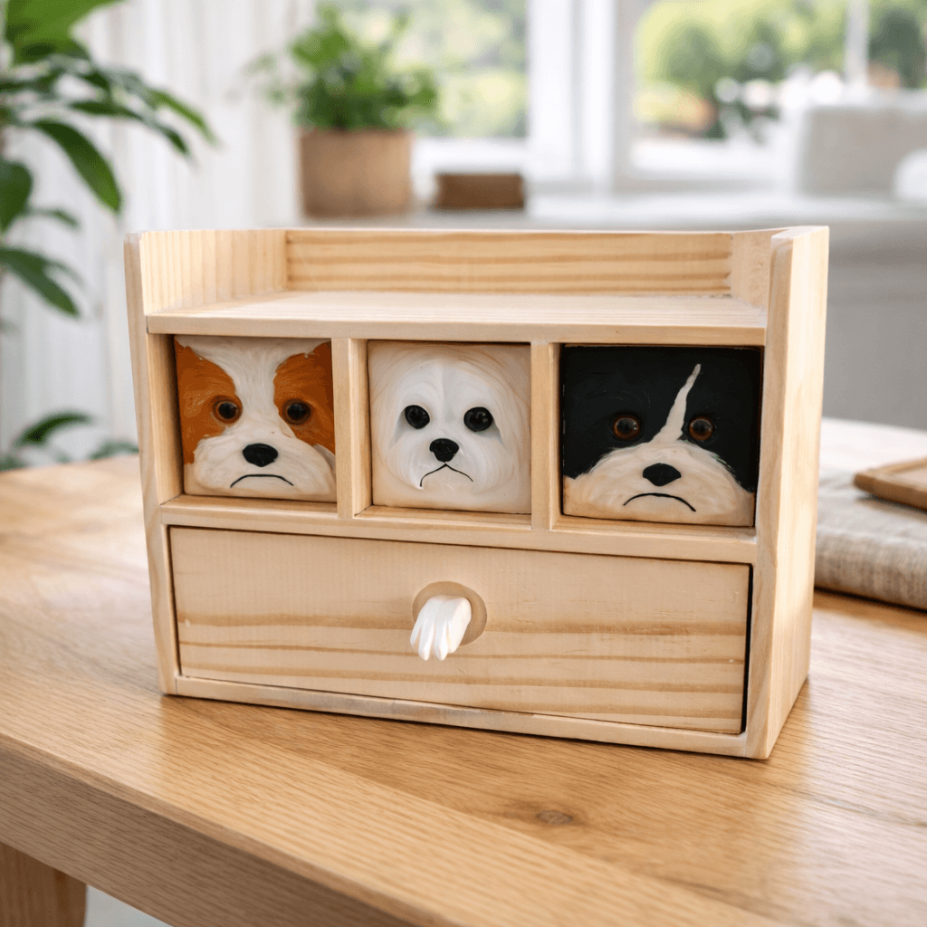 3 rostinhos com gaveta